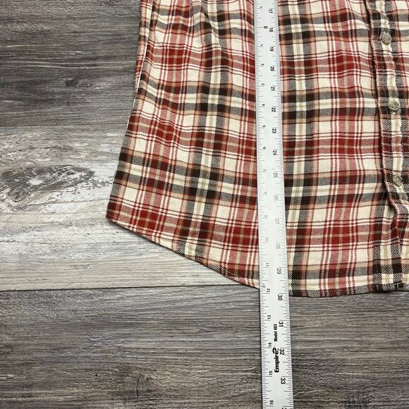 Eddie Bauer Classic‎ Fit Cream Red Brown Tartan Men XLT Flannel Button Up Shirt - Picture 4 of 10
